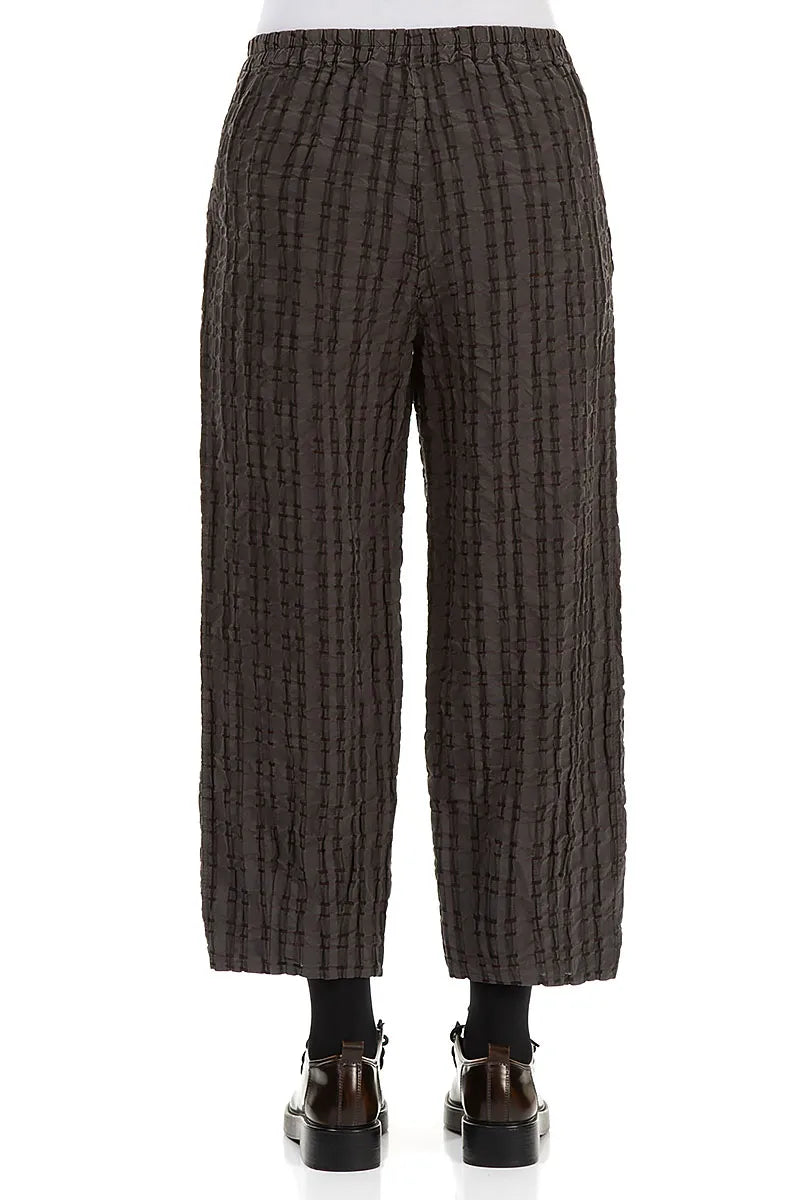 Pantalon en lin et coton à carreaux marron Taper Forest