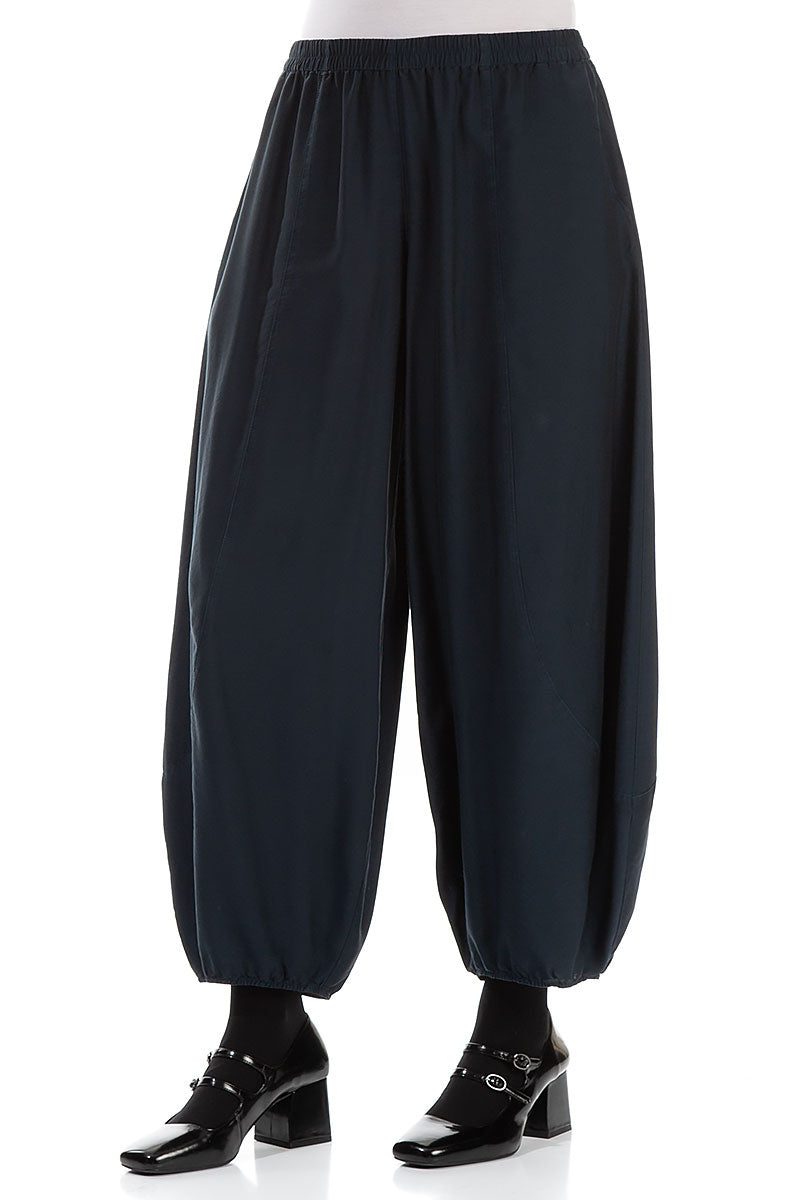 Taper Midnight Blue Silk Bamboo Trousers 3