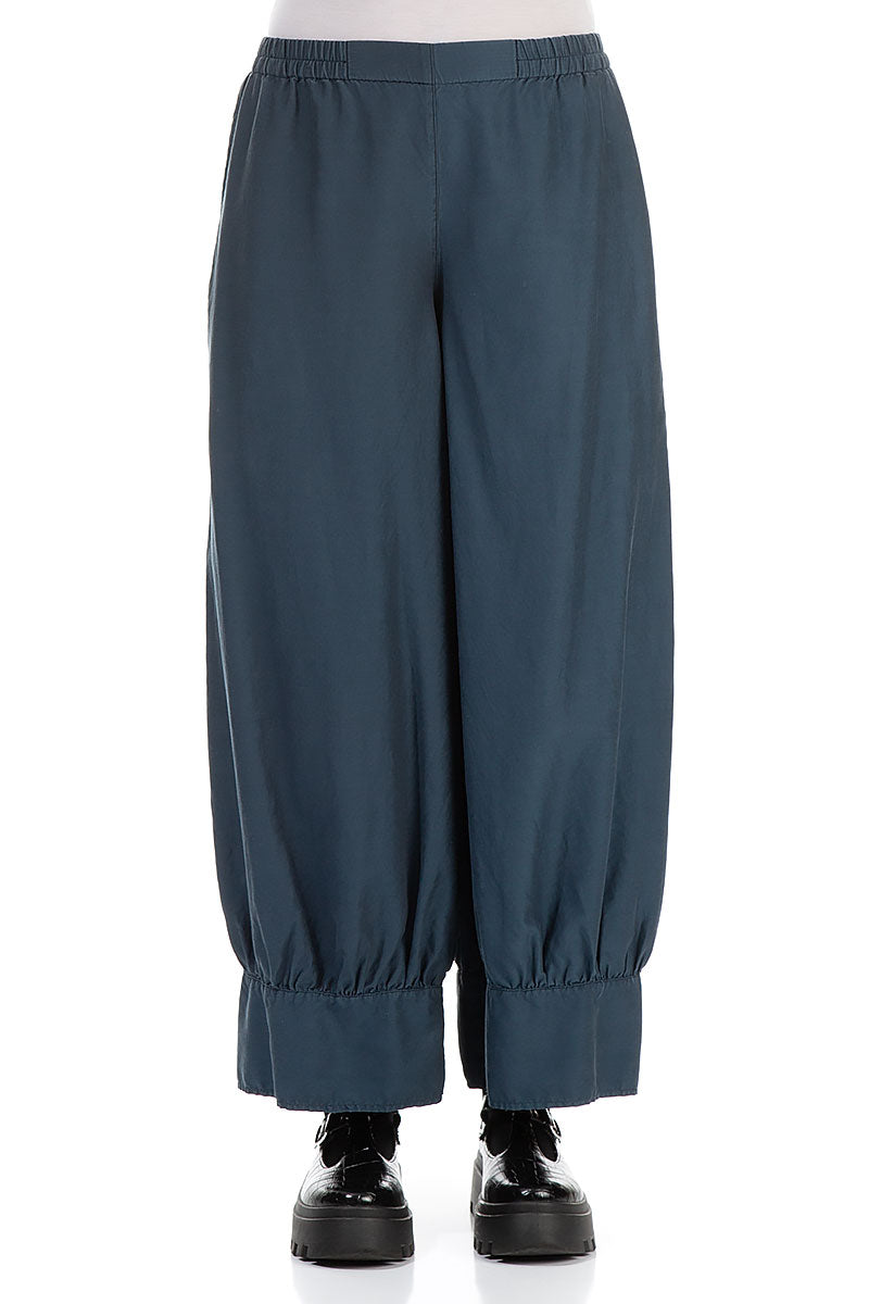 Taper Midnight Blue Silk Cotton Trousers 1