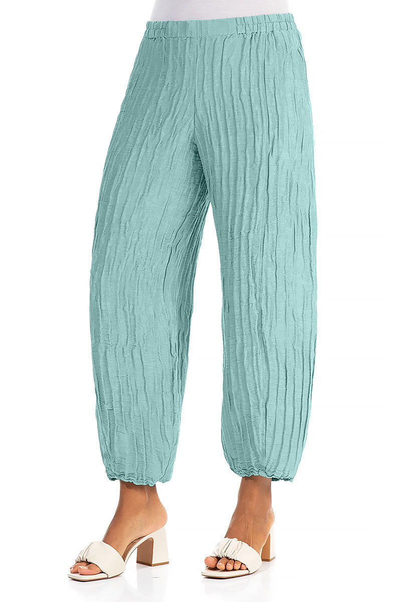 Taper Mint Crinkled Silk Linen Trousers 3
