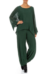 Taper Pine Green Silk Bamboo Trousers 4