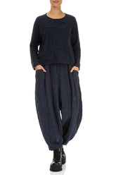 Taper Pleated Slate Blue Silk Linen Trousers 4