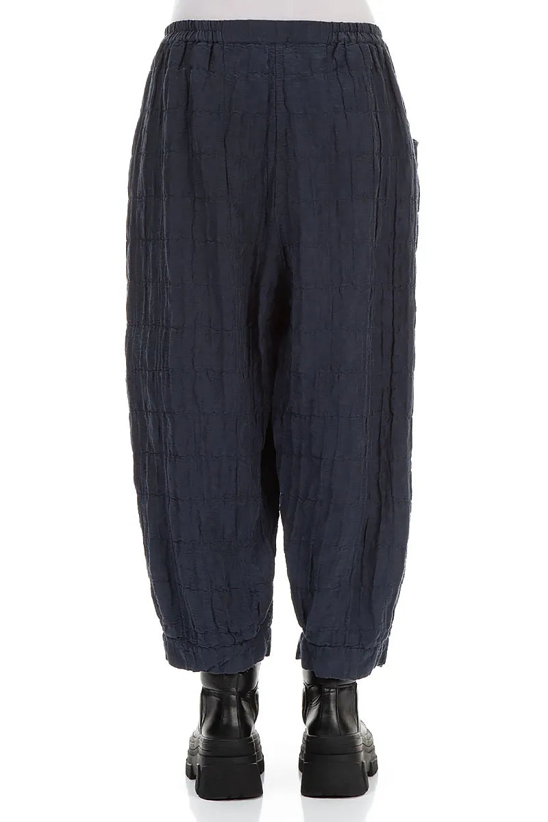 Taper Pleated Slate Blue Silk Linen Trousers 2