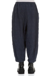 Taper Pleated Slate Blue Silk Linen Trousers 2