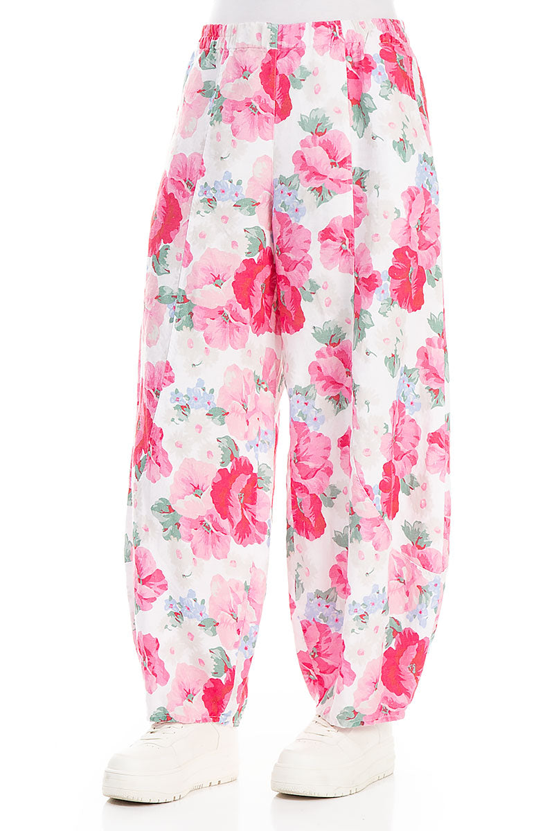 Taper Wide Peony Blossom Linen Trousers 3