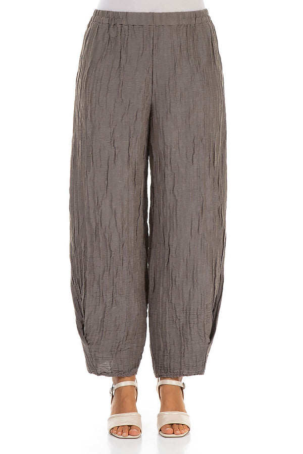 Tapered Barrel Truffle Crinkled Silk Trousers 2