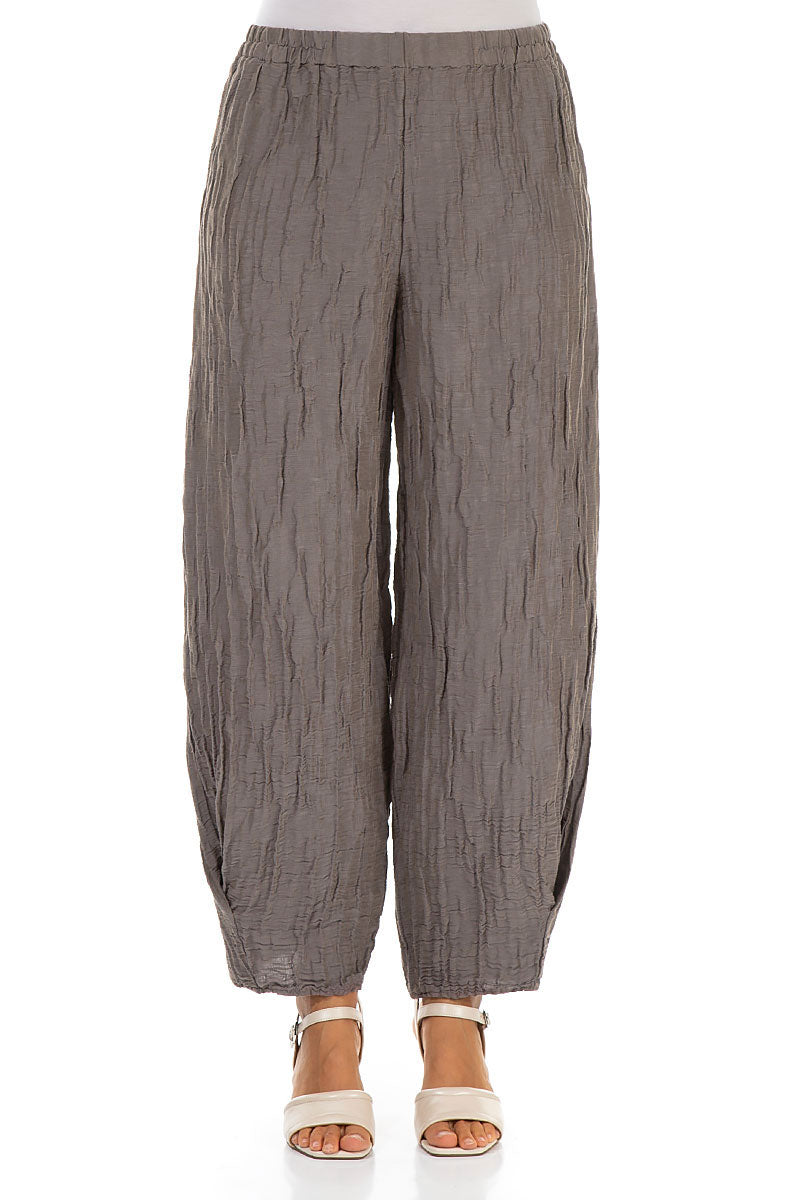 Tapered Barrel Truffle Crinkled Silk Trousers 2