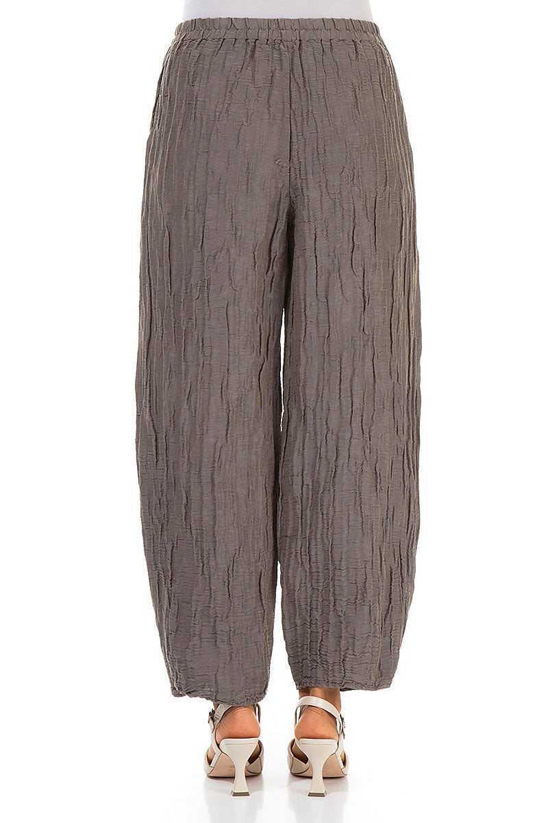 Tapered Barrel Truffle Crinkled Silk Trousers 3