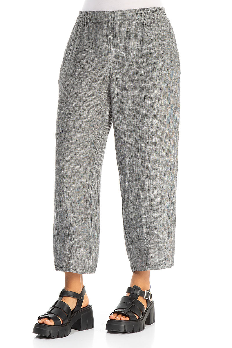 Tapered Grey Mélange Linen Trousers 3
