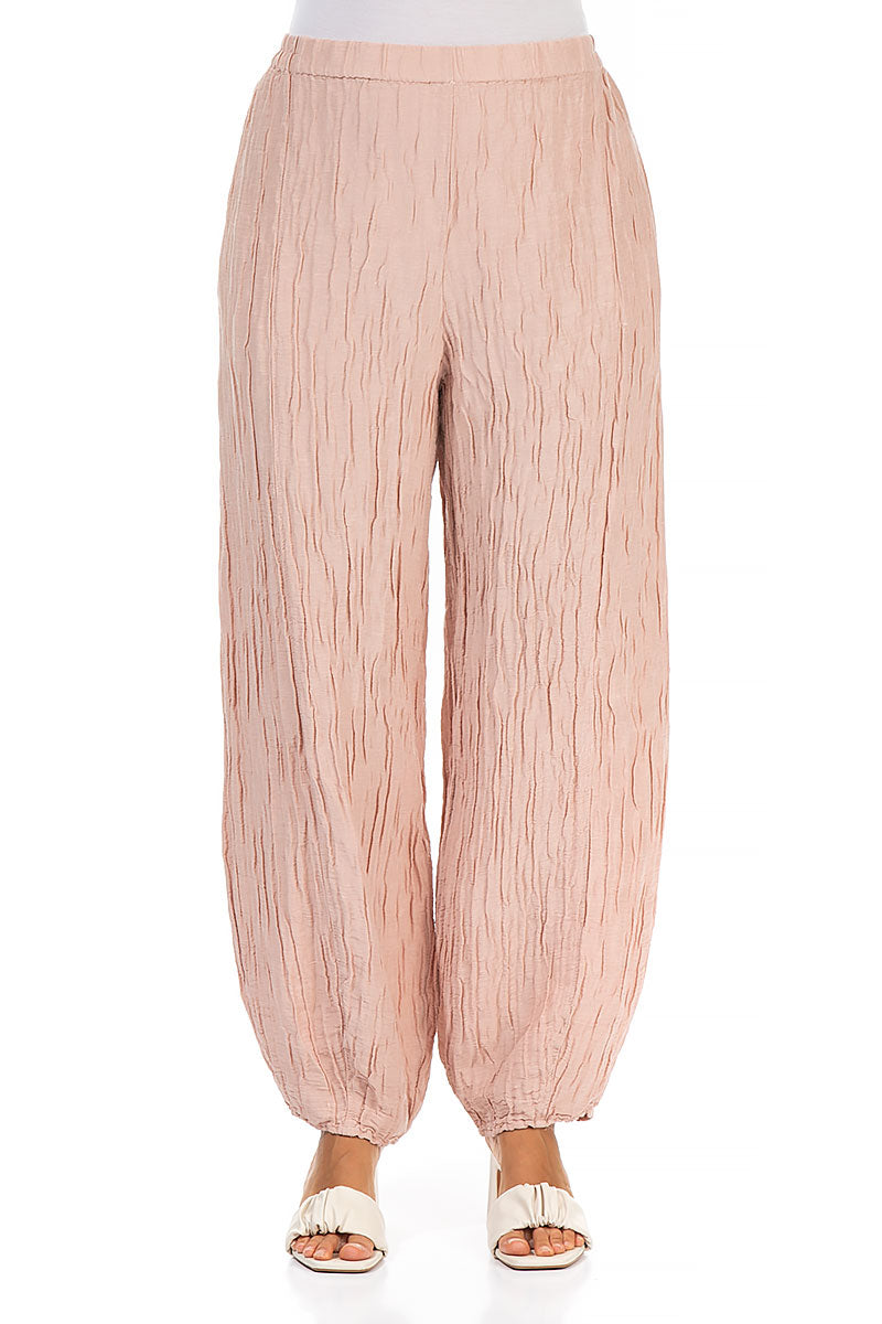 Tapered Pastel Pink Crinkled Silk Trousers 1