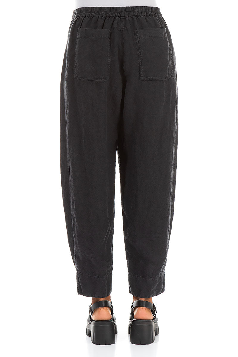 Tapered Pockets Black Linen Trousers 2
