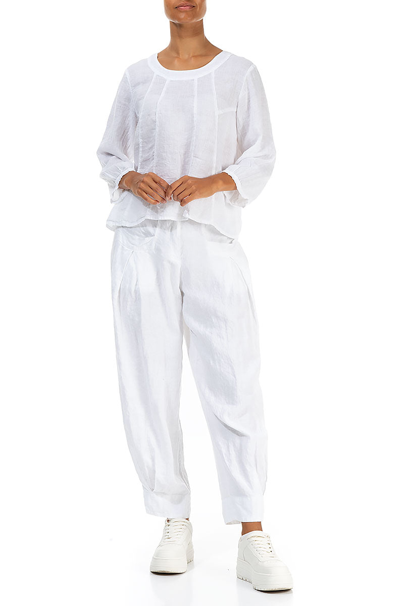 Tapered Pockets White Linen Trousers 4