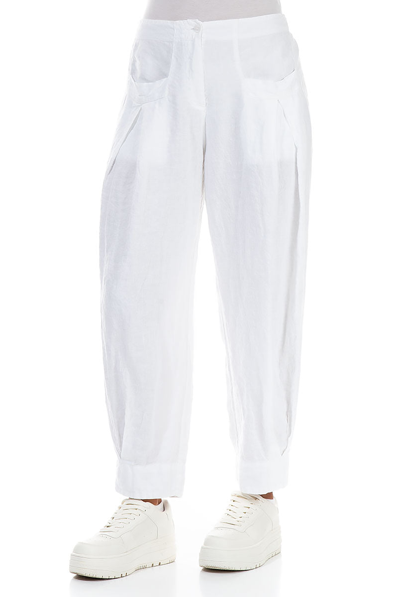 Tapered Pockets White Linen Trousers 3