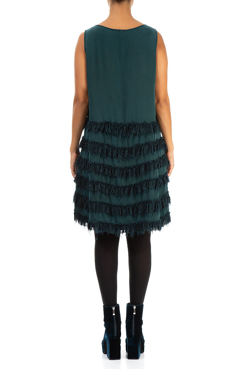 Teal Fringe Silk Dress 2