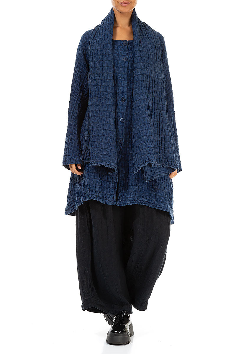 Textured Royal Blue Linen Scarf 2