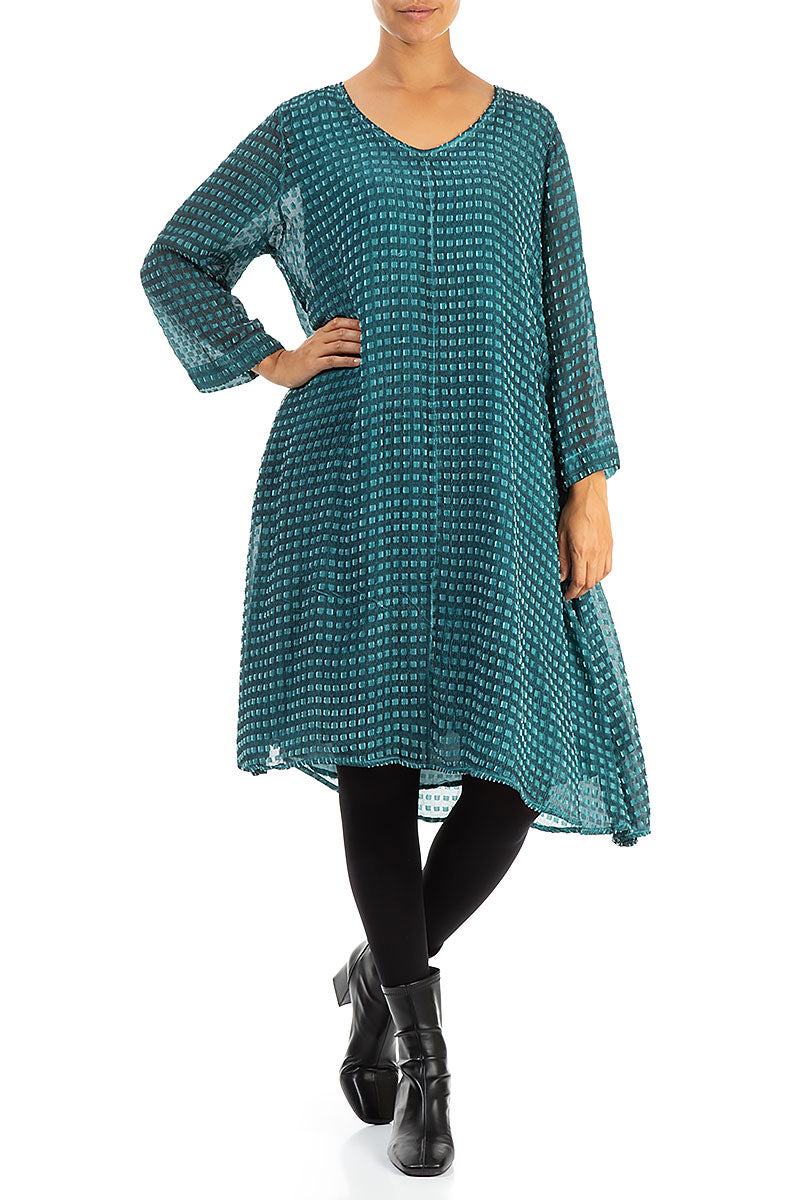 Textured Teal Silk Rayon Dress 4