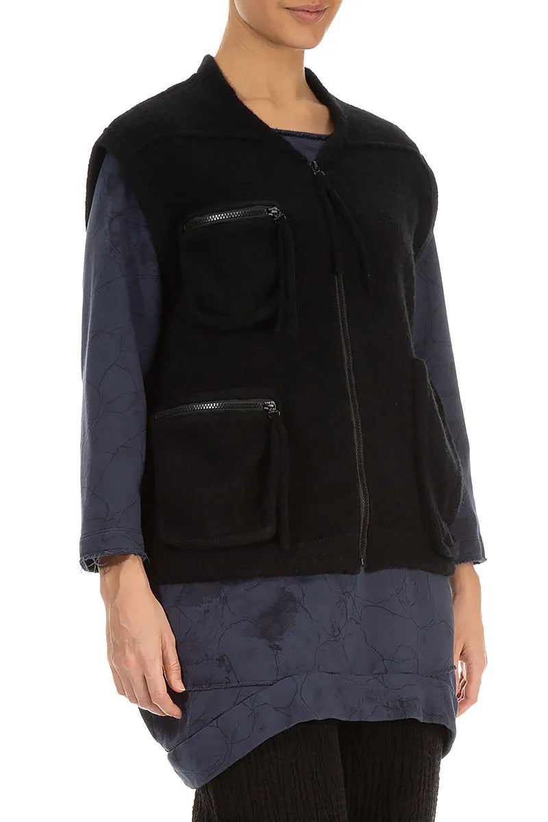 Three Pockets Black Wool Gilet 3