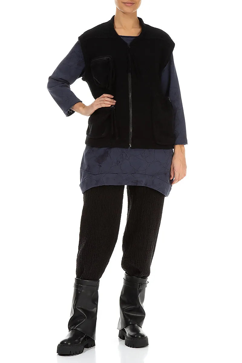 Three Pockets Black Wool Gilet 4