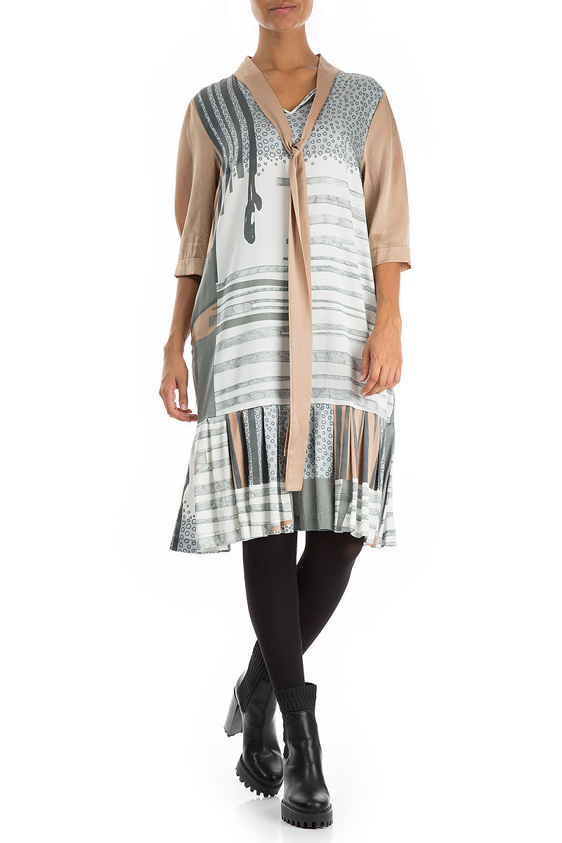 Tie Neck Modern Print Silk Dress 3
