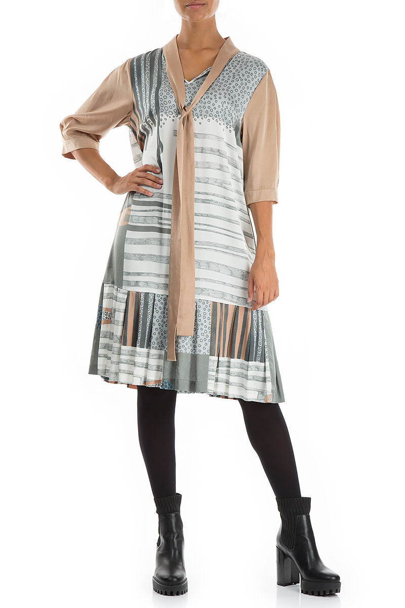 Tie Neck Modern Print Silk Dress 5