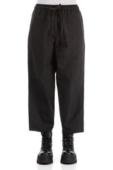 Tie Up Black Cotton Trousers 1