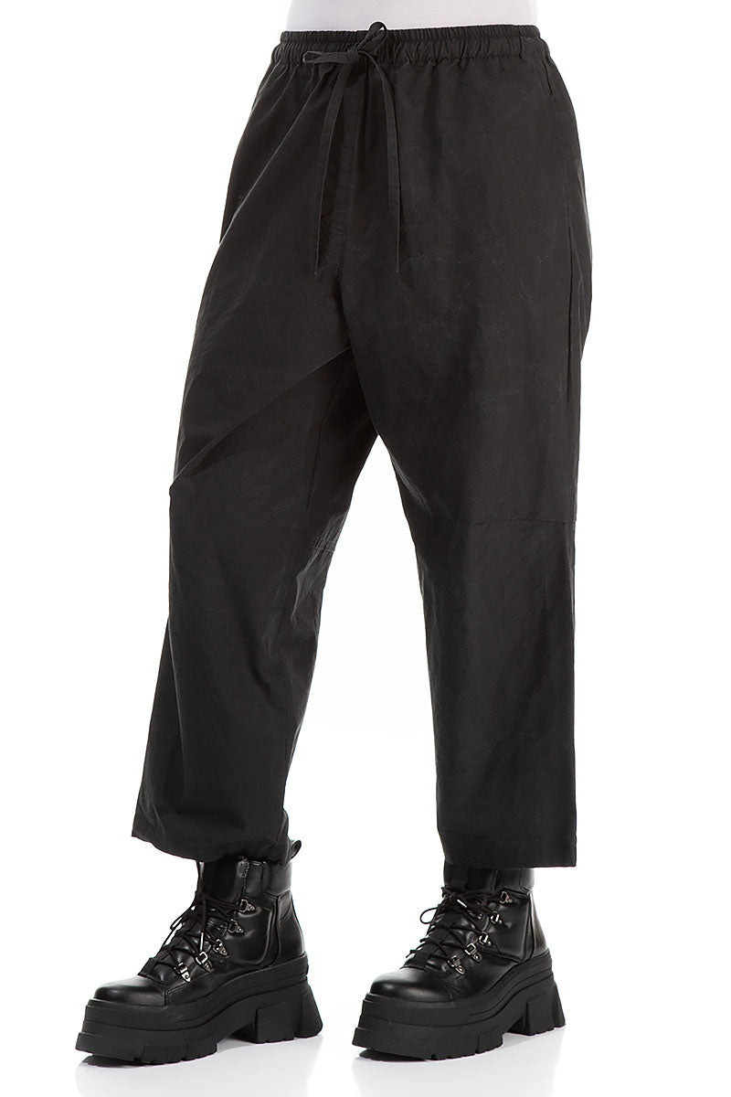 Tie Up Black Cotton Trousers 3
