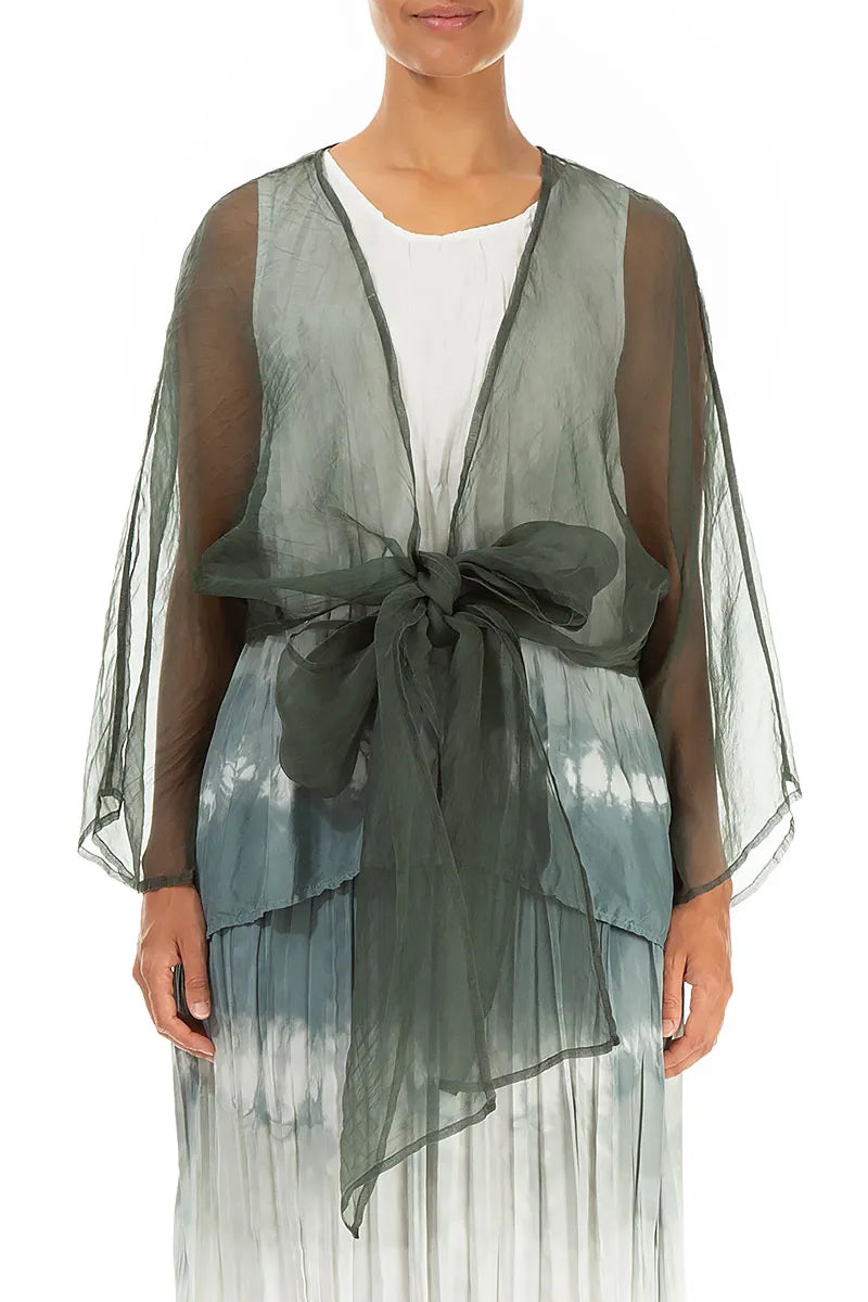 Tie Up Sage Silk Chiffon Jacket 1