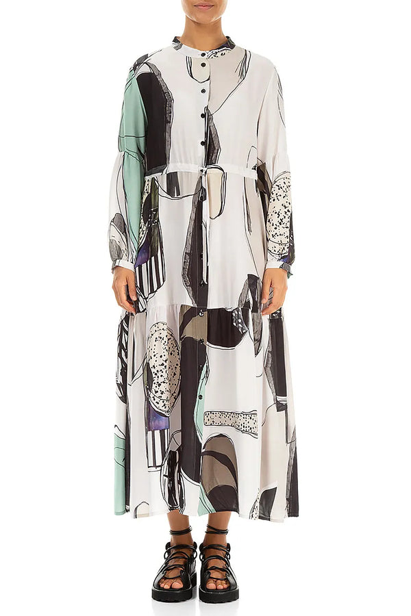 Tiered Tie Up Tumbled Stone Silk Bamboo Dress 1