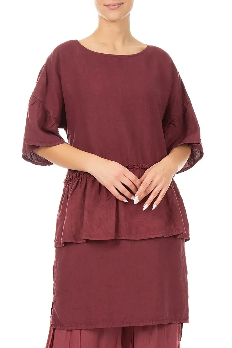Tiered Antique Ruby Linen Tunic Dress