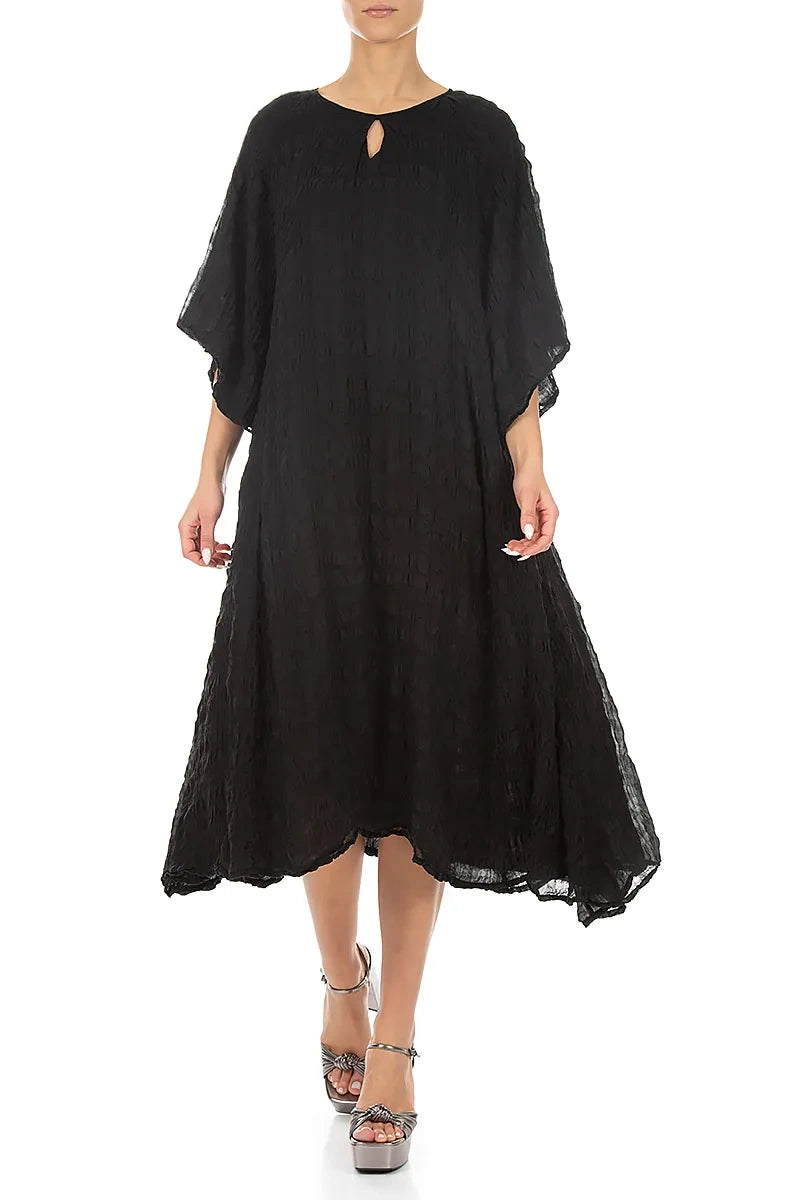 Tiered Black Light Silk Dress