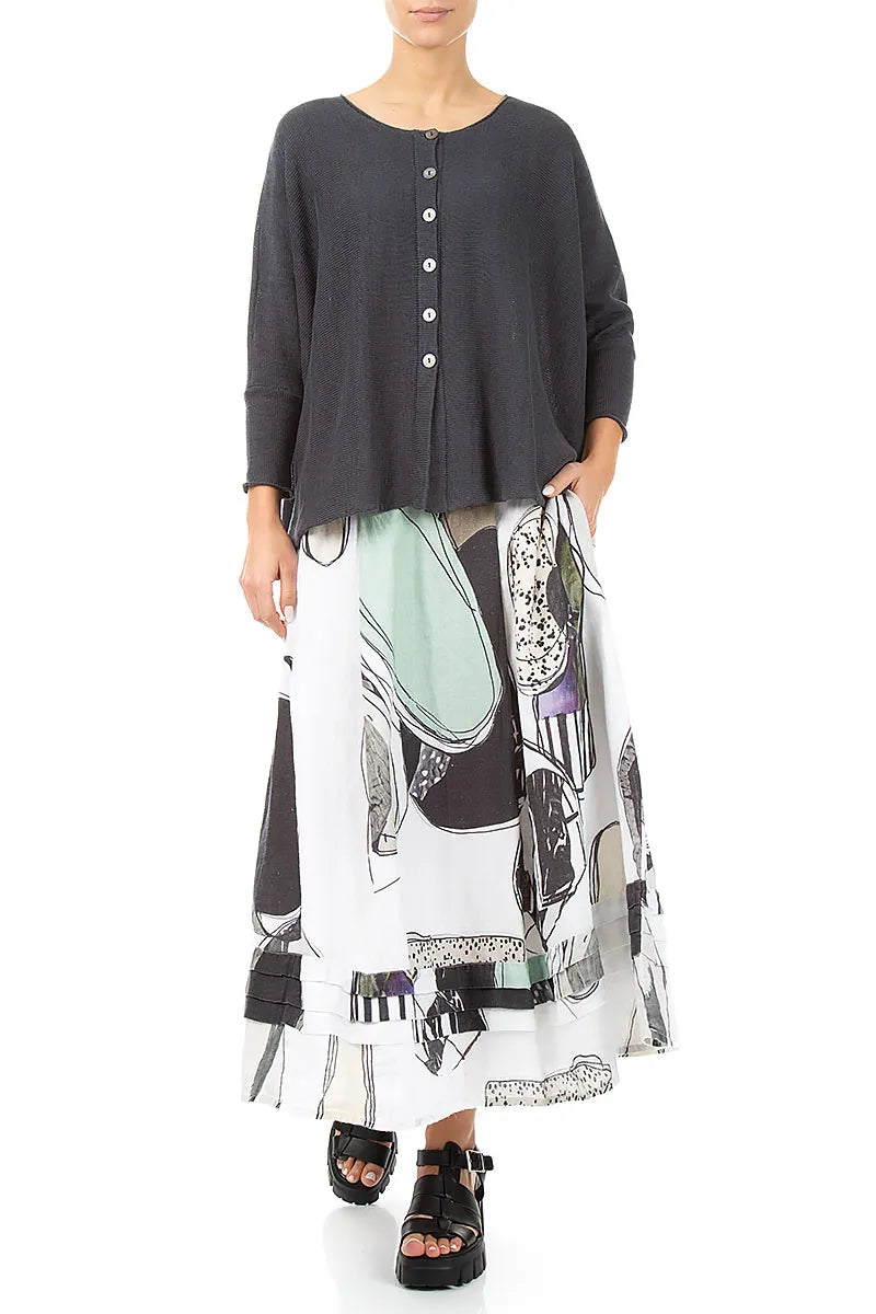 Tiered Hem Tumbled Stone Linen Skirt 4