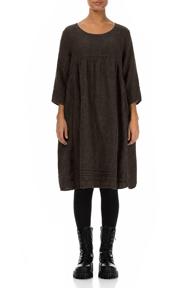 Truffle Brown Mélange Linen Smock Dress 1