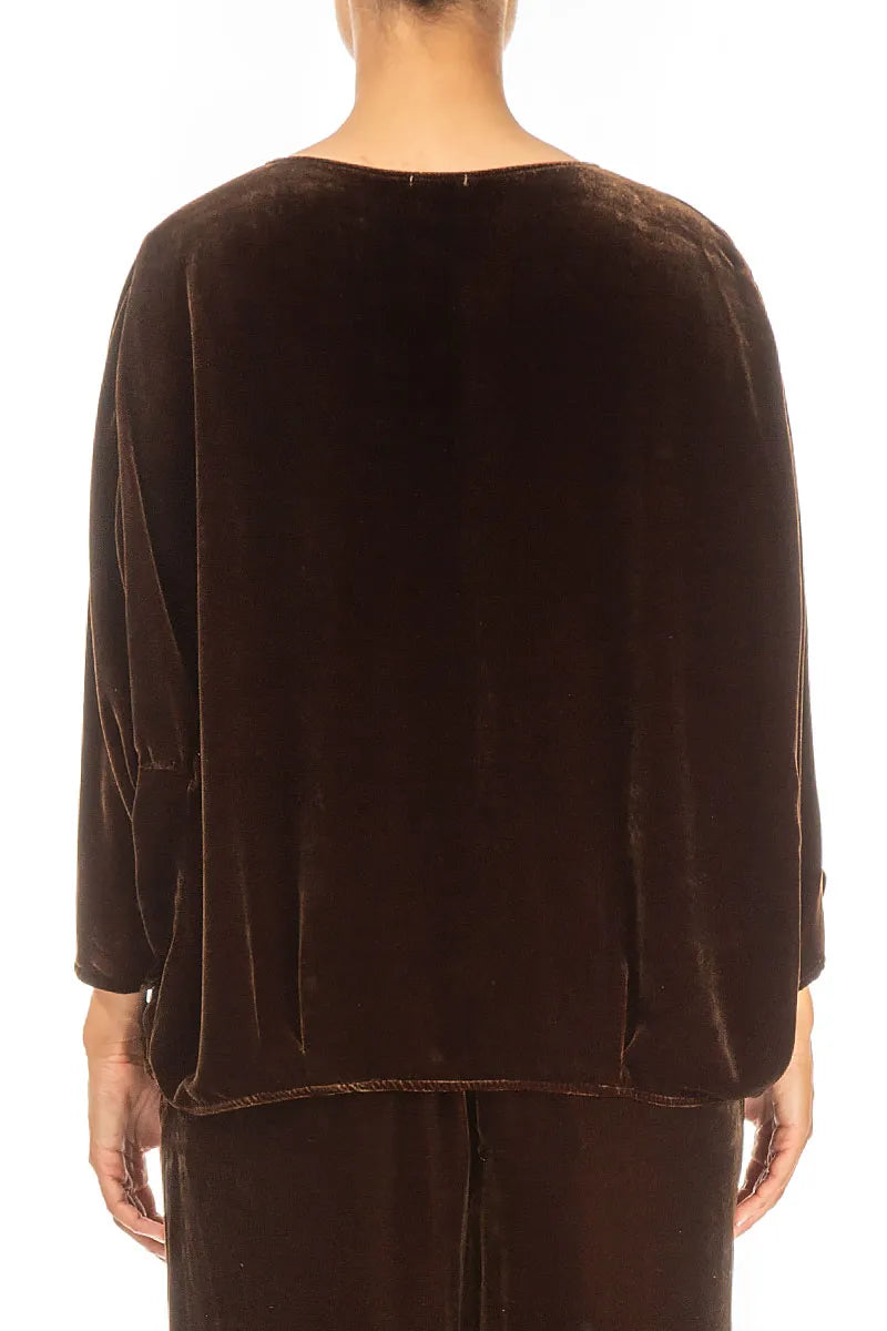 Tuck Front Aged Copper Silk Velvet Blouse 2
