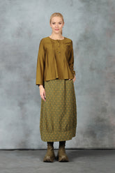 Tuck Front Olive Silk Bamboo Blouse 5
