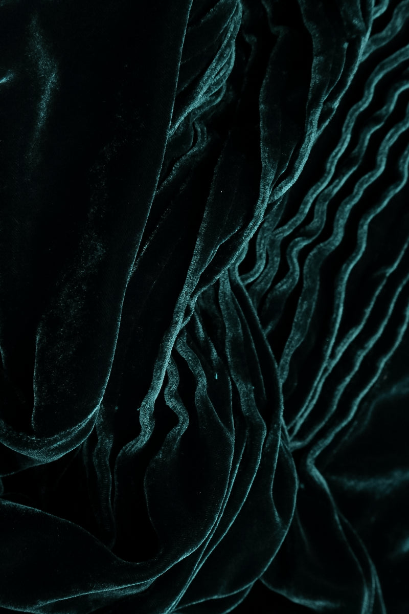 Tuck Front Peacock Silk Velvet Blouse