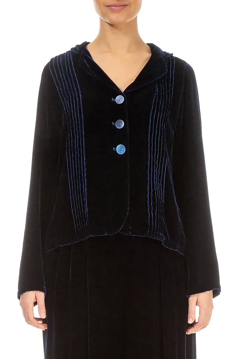 Tuck Front Royal Blue Silk Velvet Jacket