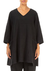 Twin Pockets Black Linen Tunic 1