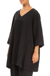 Twin Pockets Black Linen Tunic 3