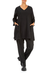 Twin Pockets Black Linen Tunic 4