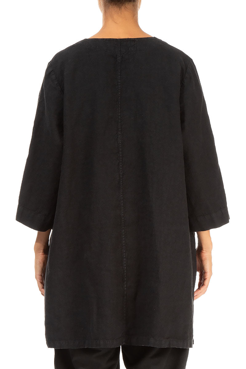 Twin Pockets Black Linen Tunic 2