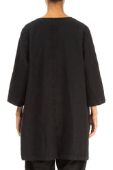 Twin Pockets Black Linen Tunic 2