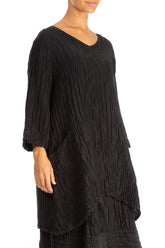 Twin Pockets Crinkled Black Silk Linen Tunic 3