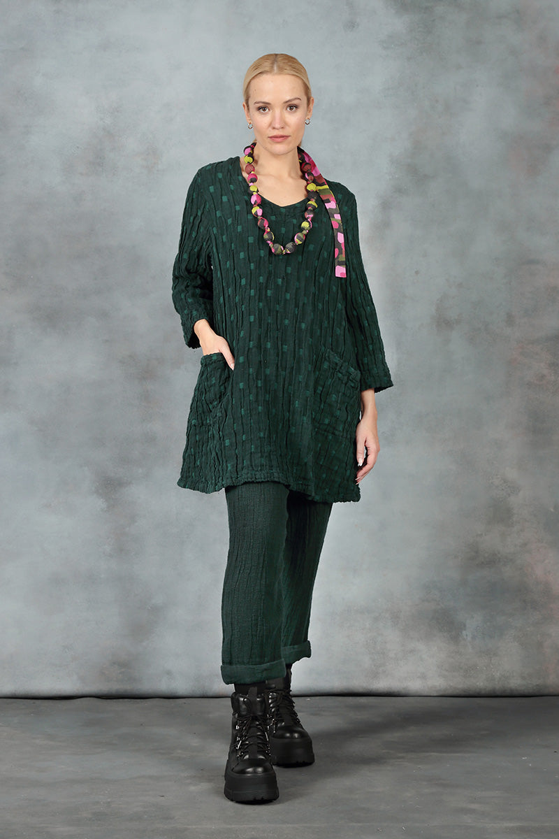 Twin Pockets Emerald Textured Linen Tunic 6