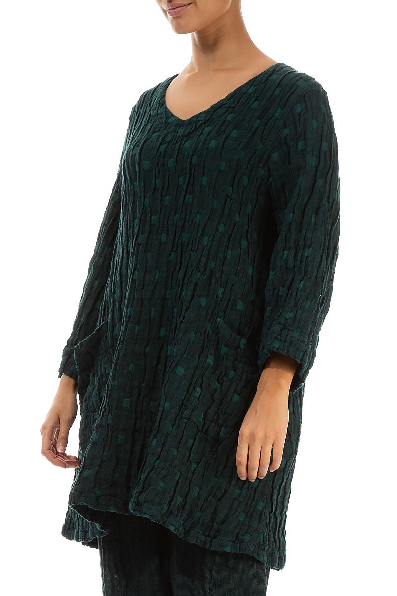 Twin Pockets Emerald Textured Linen Tunic 3