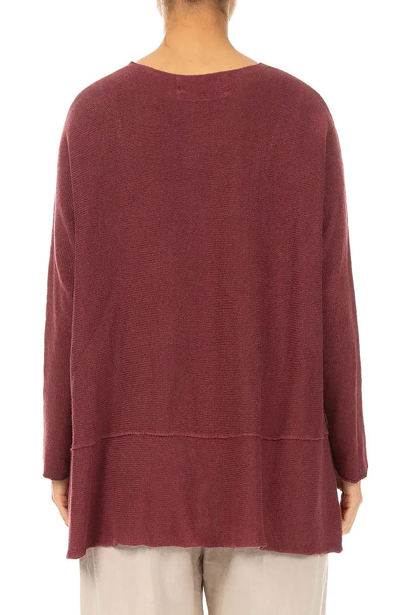 Loose Two Pockets Antique Ruby Linen Cardigan 2