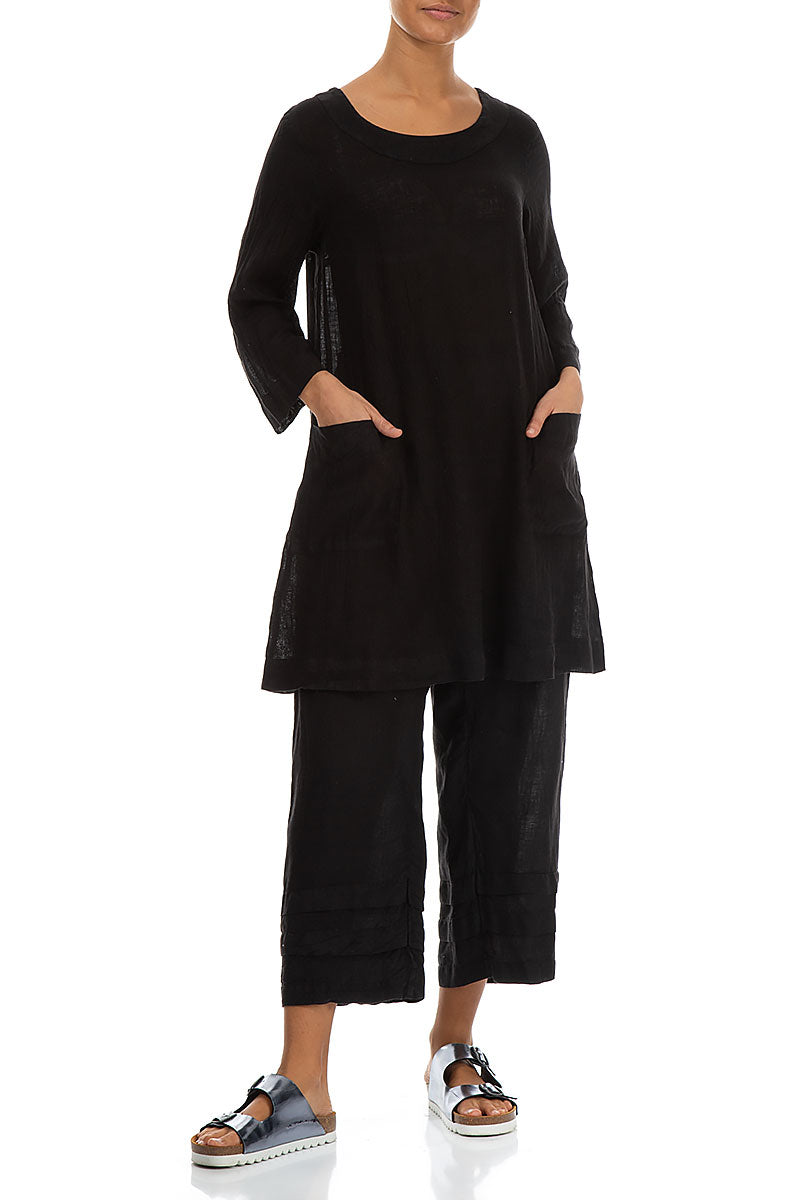Two Pockets Black Gauze Linen Tunic 4