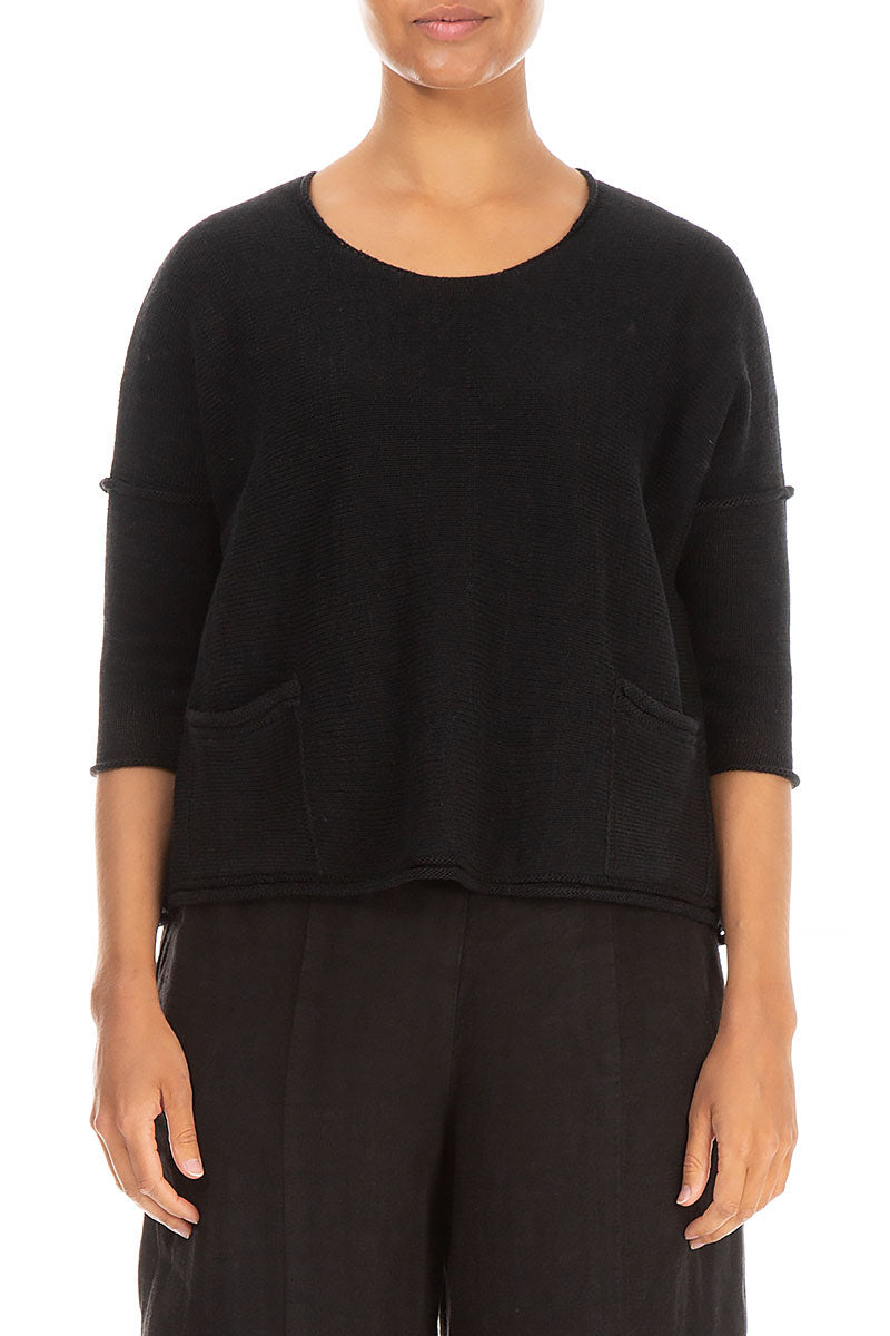 Two Pockets Black Linen Jumper 1