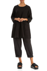 Two Pockets Black Linen Tunic 4