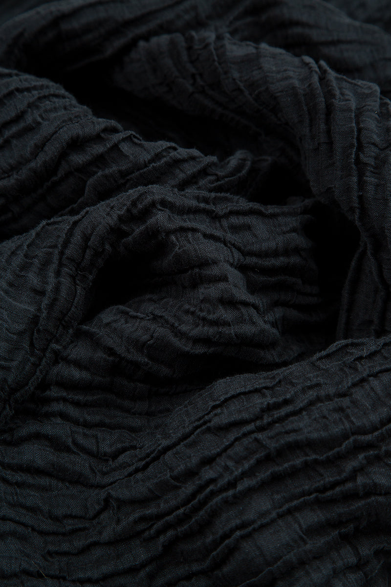 Two Pockets Crinkled Midnight Blue Silk Linen Tunic 5