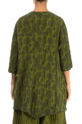 Two Pockets Dark Golden Lime Circle Silk Linen Tunic 2